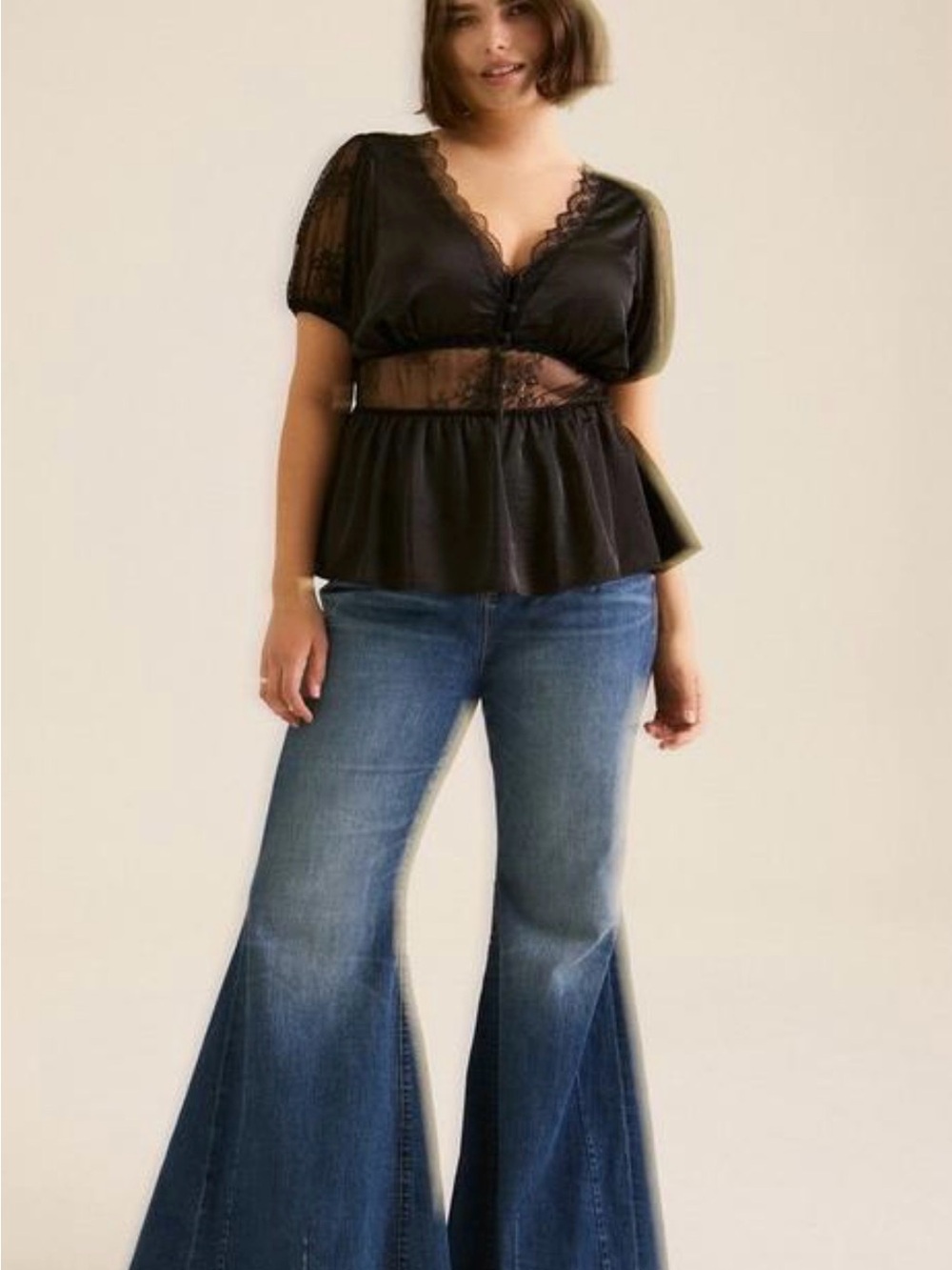 Torrid Black Lace-Trim Peplum Blouse - Picture 2 of 4